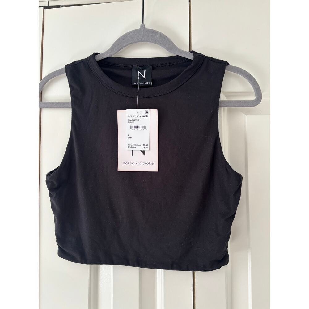 NWT Naked Wardrobe Black Sleeveless Crop Tank Top Women’s Large Stretch - Picture 4 of 7